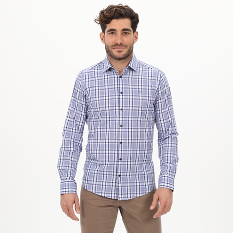 MARTIN & CO-Ανδρικό πουκάμισο MARTIN & CO 223-51-1680 SLIM FIT λευκό μπλε