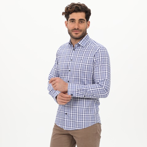 MARTIN & CO-Ανδρικό πουκάμισο MARTIN & CO 223-51-1680 SLIM FIT λευκό μπλε