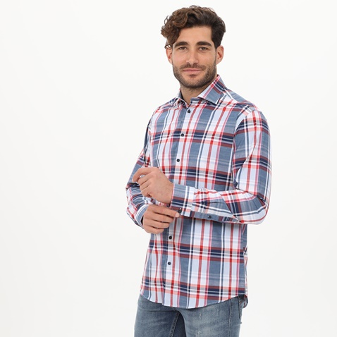 MARTIN & CO-Ανδρικό πουκάμισο MARTIN & CO  223-52-1670 COMFORT FIT λευκό μπλε