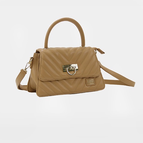 VQF POLO LINE-Γυναικεία τσάντα ώμου VQF POLO LINE 2118 HANDBAG καφέ καμηλό
