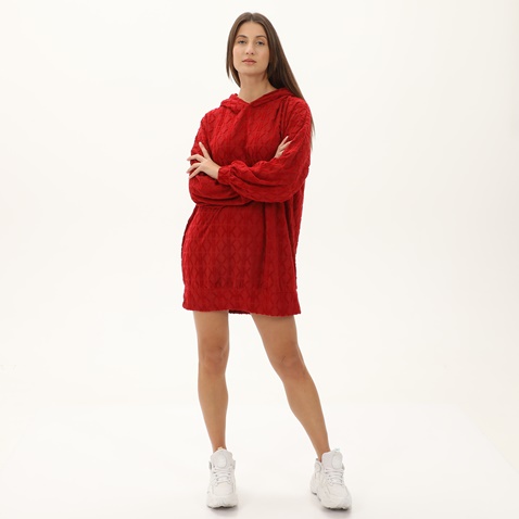 KENDALL+KYLIE-Γυναικείο oversized mini φόρεμα KENDALL+KYLIE KKW.2W1.016.048 VELOUR COMBO κόκκινο
