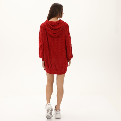 KENDALL+KYLIE-Γυναικείο oversized mini φόρεμα KENDALL+KYLIE KKW.2W1.016.048 VELOUR COMBO κόκκινο