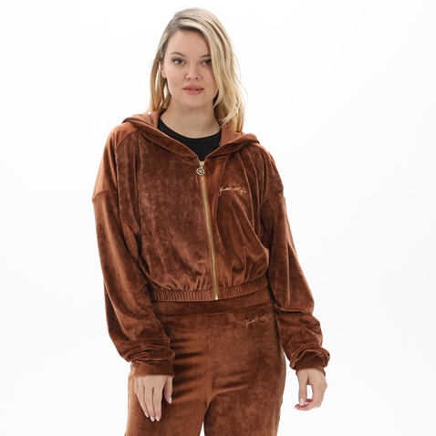 KENDALL+KYLIE-Γυναικεία βελουτέ cropped ζακέτα KENDALL+KYLIE KKW.2W1.016.051 καφέ