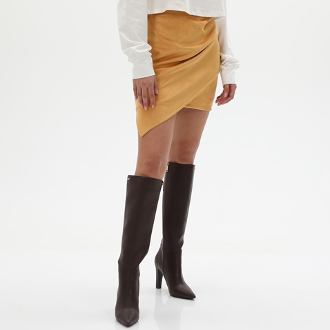 KENDALL+KYLIE-Γυναικεία mini φούστα KENDALL+KYLIE KKW.2W1.050.006 SUEDE UNEVEN καφέ κίτρινη