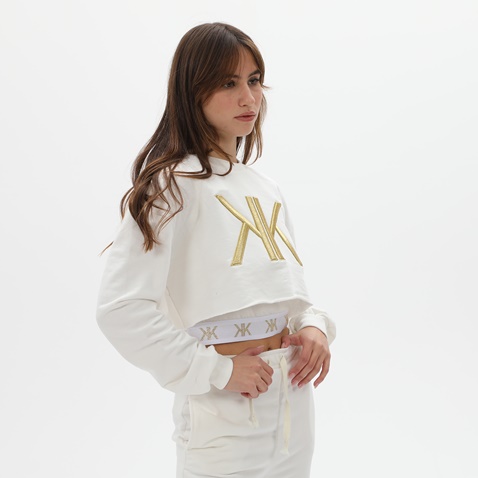 KENDALL+KYLIE-Γυναικεία διπλή cropped φούτερ μπλούζα KENDALL+KYLIE KKW.2W0.016.003 λευκή