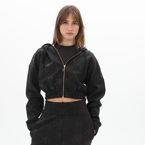 KENDALL+KYLIE-Γυναικεία cropped φούτερ ζακέτα KENDALL+KYLIE KKW.2W0.016.004 EMBOSSED LOGO μαύρη