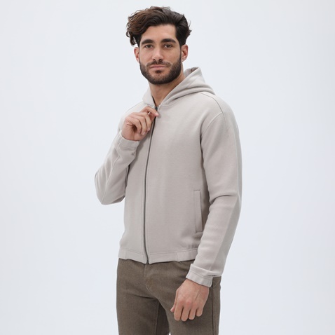 DIRTY LAUNDRY-Ανδρική φούτερ ζακέτα DIRTY LAUNDRY DLMF01W22 Regular Fit Full Zip εκρού