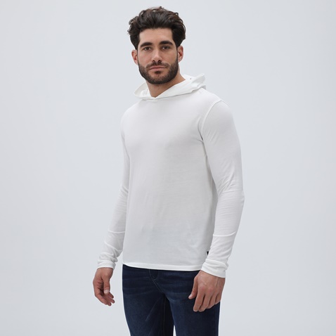 DIRTY LAUNDRY-Ανδρικό μακρυμάνικο  t-shirt DIRTY LAUNDRY DLMH09W22 Lightweight Hoodie λευκό