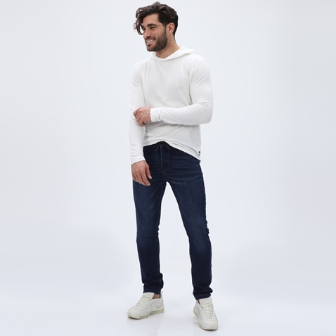 DIRTY LAUNDRY-Ανδρικό μακρυμάνικο  t-shirt DIRTY LAUNDRY DLMH09W22 Lightweight Hoodie λευκό