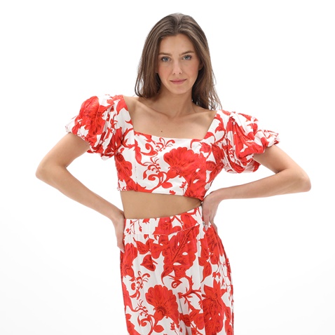 'ALE-Γυναικείο cropped top 'ALE 8916479 λευκό πορτοκαλί floral