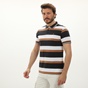 DORS-Ανδρική polo μπλούζα DORS 1132009.C01 μαύρη λευκή καφέ ριγέ