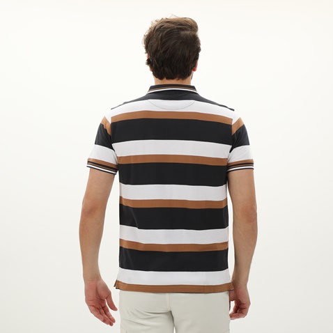 DORS-Ανδρική polo μπλούζα DORS 1132009.C01 μαύρη λευκή καφέ ριγέ