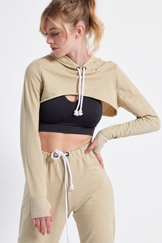 BODYTALK-Γυναικεία cropped φούτερ μπλούζα BODYTALK 1212-909925 μπεζ