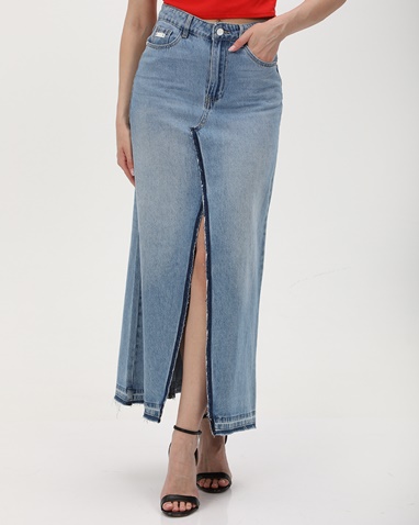 ATTRATTIVO-Γυναικεία maxi jean φούστα ATTRATTIVO 9918481 γαλάζια