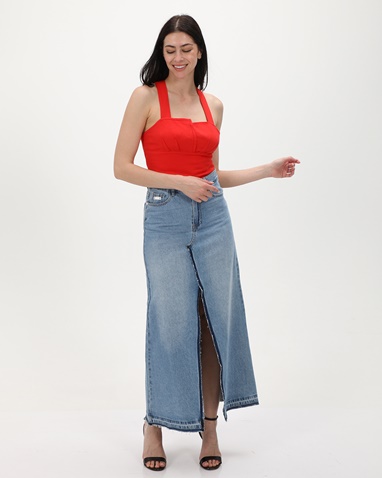 ATTRATTIVO-Γυναικεία maxi jean φούστα ATTRATTIVO 9918481 γαλάζια