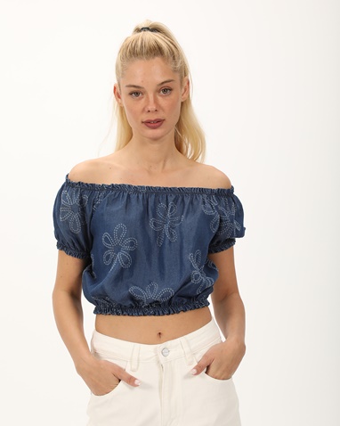 ATTRATTIVO-Γυναικείο off the shoulders cropped top ATTRATTIVO 9919938 μπλε
