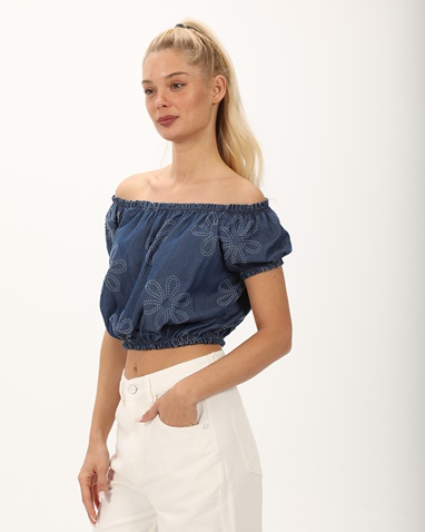 ATTRATTIVO-Γυναικείο off the shoulders cropped top ATTRATTIVO 9919938 μπλε