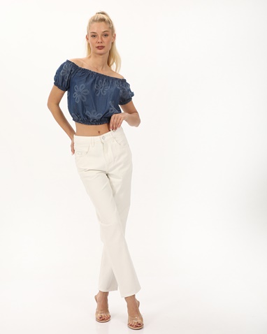 ATTRATTIVO-Γυναικείο off the shoulders cropped top ATTRATTIVO 9919938 μπλε
