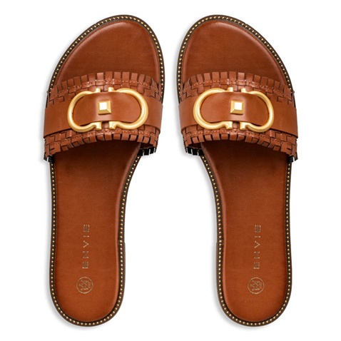 ENVIE -Γυναικεία flat σανδάλια ENVIE E96-19054 καφέ