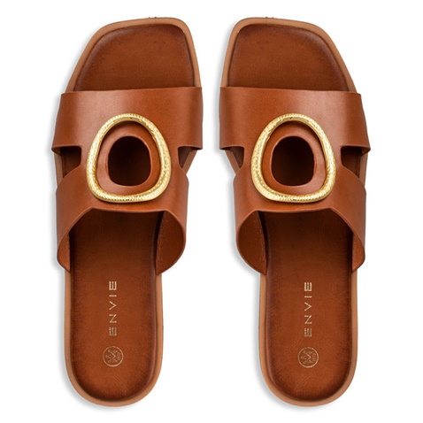 ENVIE -Γυναικεία flat σανδάλια ENVIE E96-19062 καφέ