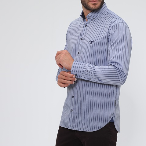 NAVY & GREEN-Ανδρικό πουκάμισο NAVY & GREEN COMFORT FIT ριγέ μπλε