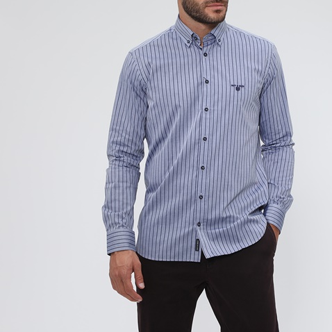 NAVY & GREEN-Ανδρικό πουκάμισο NAVY & GREEN COMFORT FIT ριγέ μπλε