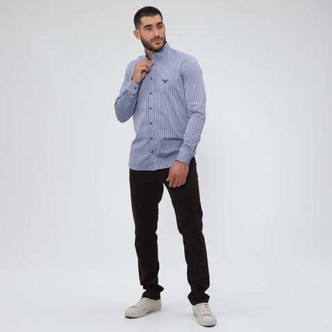 NAVY & GREEN-Ανδρικό πουκάμισο NAVY & GREEN COMFORT FIT ριγέ μπλε