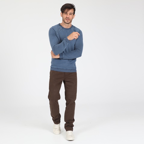 NAVY & GREEN-Ανδρικό παντελόνι NAVY & GREEN MODERN FIΤ καφέ