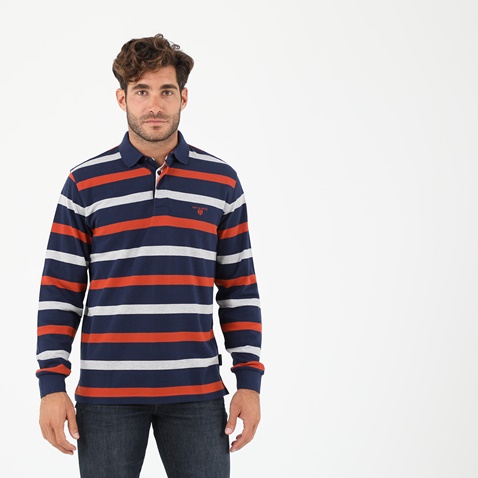NAVY & GREEN-Ανδρική polo μπλούζα NAVY & GREEN μπλε με ριγές 