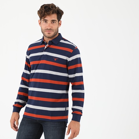 NAVY & GREEN-Ανδρική polo μπλούζα NAVY & GREEN μπλε με ριγές 