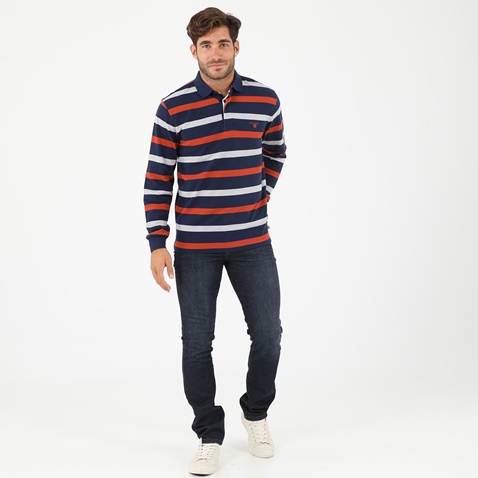 NAVY & GREEN-Ανδρική polo μπλούζα NAVY & GREEN μπλε με ριγές 