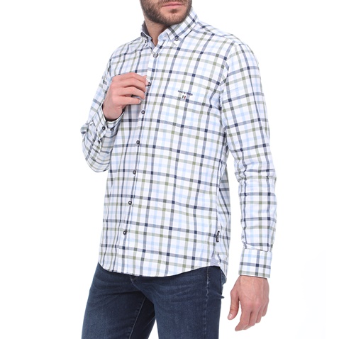 NAVY & GREEN-Ανδρικό πουκάμισο NAVY & GREEN COMFORT FIT μπλε μπορντό