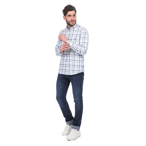 NAVY & GREEN-Ανδρικό πουκάμισο NAVY & GREEN COMFORT FIT μπλε μπορντό