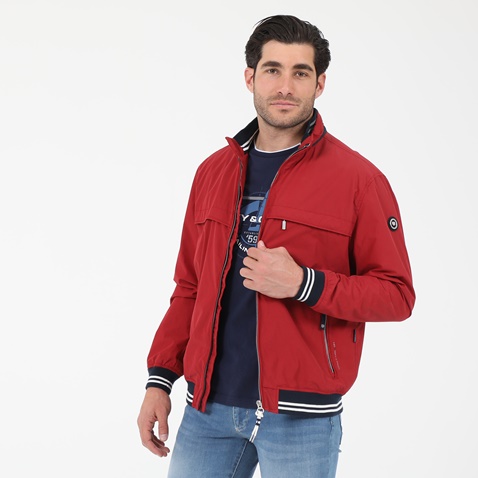 NAVY & GREEN-Ανδρικό city bomber jacket NAVY & GREEN κόκκινο