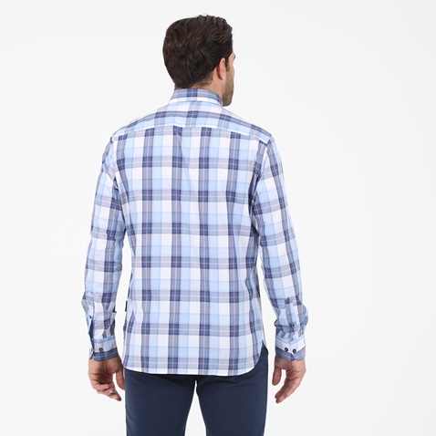 NAVY & GREEN-Ανδρικό πουκάμισο NAVY & GREEN COMFORT FIT λευκό μπλε καρό