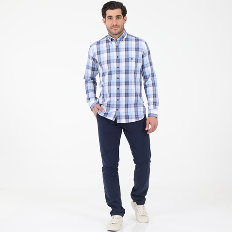 NAVY & GREEN-Ανδρικό πουκάμισο NAVY & GREEN COMFORT FIT λευκό μπλε καρό