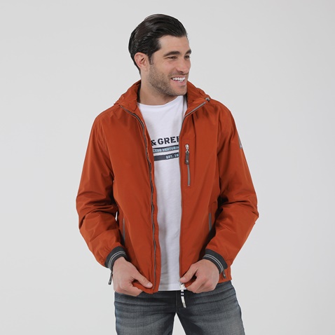 NAVY & GREEN-Ανδρικό jacket yachting look NAVY & GREEN πορτοκαλί