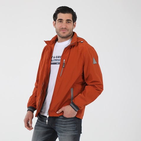 NAVY & GREEN-Ανδρικό jacket yachting look NAVY & GREEN πορτοκαλί