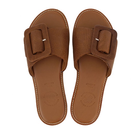 TSAKIRIS MALLAS-Γυναικεία flat πέδιλα TSAKIRIS MALLAS M459W1641 καφέ ταμπά