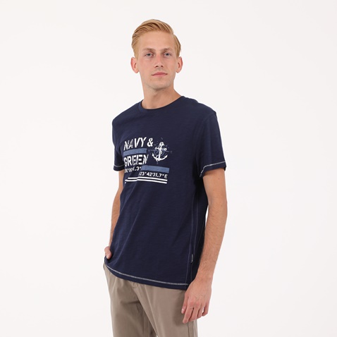 NAVY & GREEN-Ανδρικό t-shirt NAVY & GREEN μπλέ