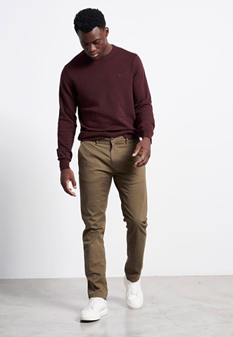 FUNKY BUDDHA-Ανδρικό chino παντελόνι FUNKY BUDDHA Essential Comfort-Stretch λαδί