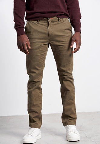 FUNKY BUDDHA-Ανδρικό chino παντελόνι FUNKY BUDDHA Essential Comfort-Stretch λαδί