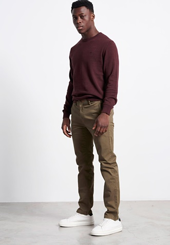 FUNKY BUDDHA-Ανδρικό chino παντελόνι FUNKY BUDDHA Essential Comfort-Stretch λαδί