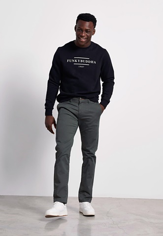 FUNKY BUDDHA-Ανδρικό chino παντελόνι FUNKY BUDDHA Essential Comfort-Stretch μπλε