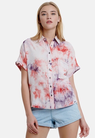FUNKY BUDDHA-Γυνακείο κοντομάνικο πουκάμισο FUNKY BUDDHA tie dye εκρού 
