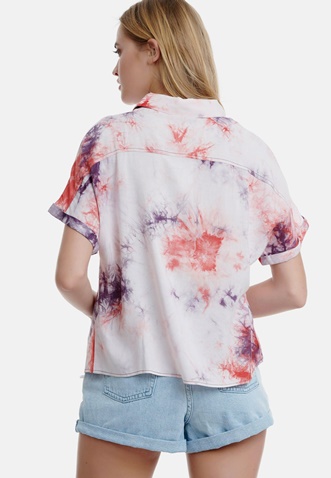 FUNKY BUDDHA-Γυνακείο κοντομάνικο πουκάμισο FUNKY BUDDHA tie dye εκρού 