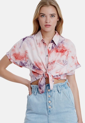 FUNKY BUDDHA-Γυνακείο κοντομάνικο πουκάμισο FUNKY BUDDHA tie dye εκρού 