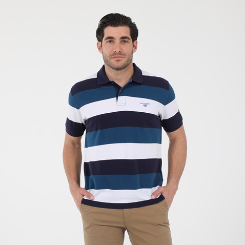 NAVY & GREEN-Ανδρική polo μπλούζα NAVY & GREEN μπλε λευκή