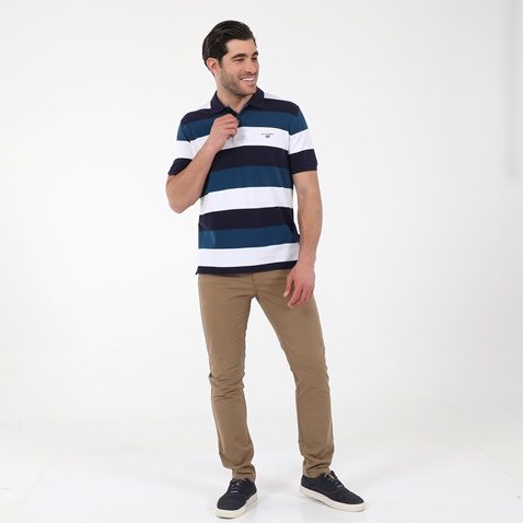 NAVY & GREEN-Ανδρική polo μπλούζα NAVY & GREEN μπλε λευκή