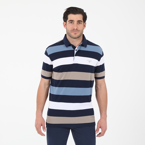 NAVY & GREEN-Ανδρική polo μπλούζα NAVY & GREEN μπλε μπεζ